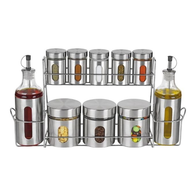 Distributeur d’épices 10 pièces – 2 étages (gris & verre)