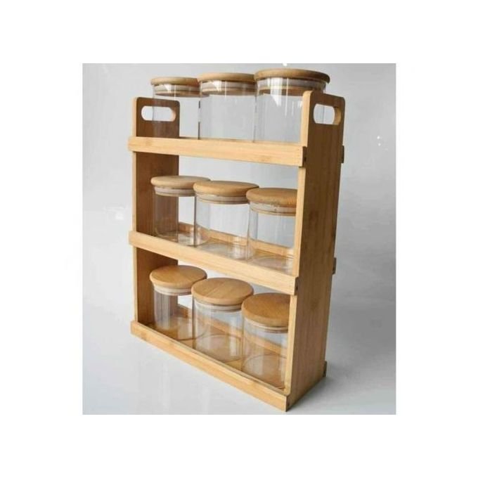 Ensemble de 9 Pots à Épices en Verre avec Support en Bois – Élégant & Pratique - Image 3