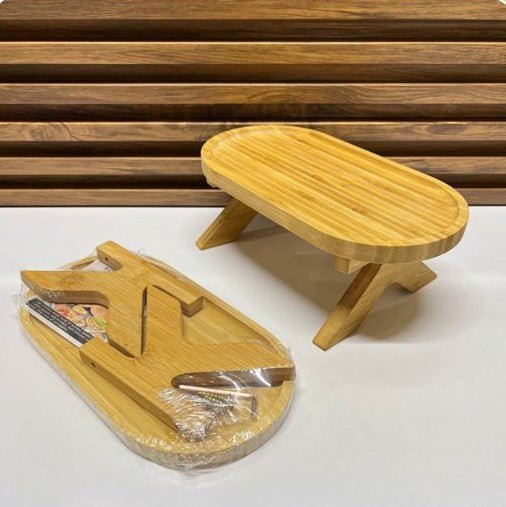 Petit Plateau Ovale à Pied de Petit-Déjeuner en Bois de Bambou – 27 x 14 cm - Image 2