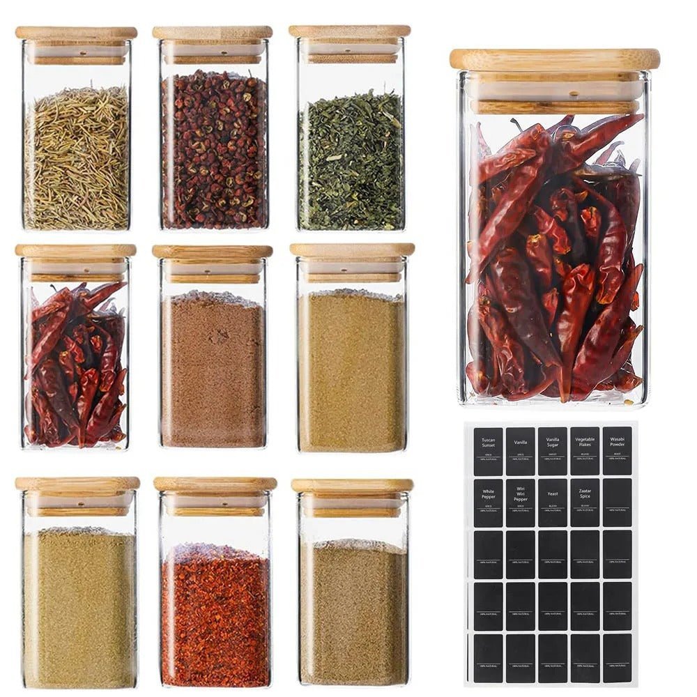 Ensemble de 9 Pots à Épices en Verre avec Support en Bois – Élégant & Pratique - Image 4